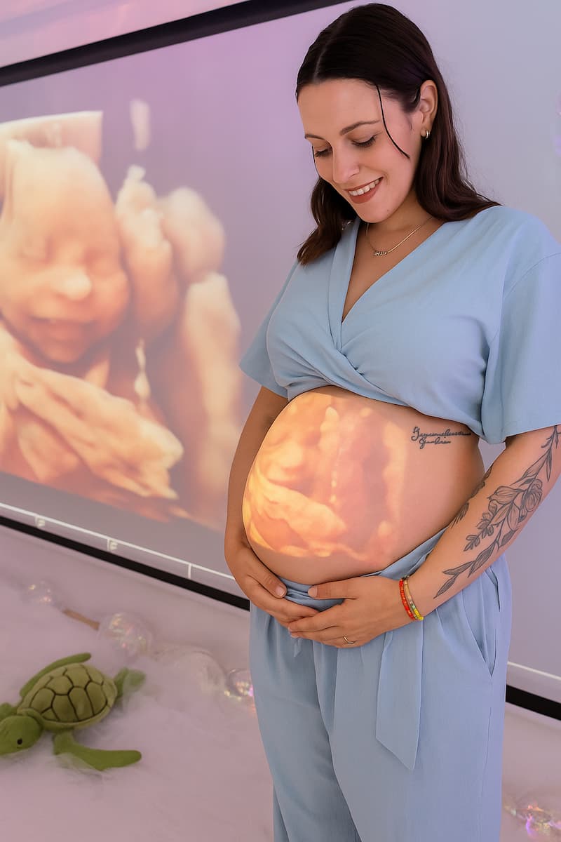 madre con imagen de bebe en barriga
